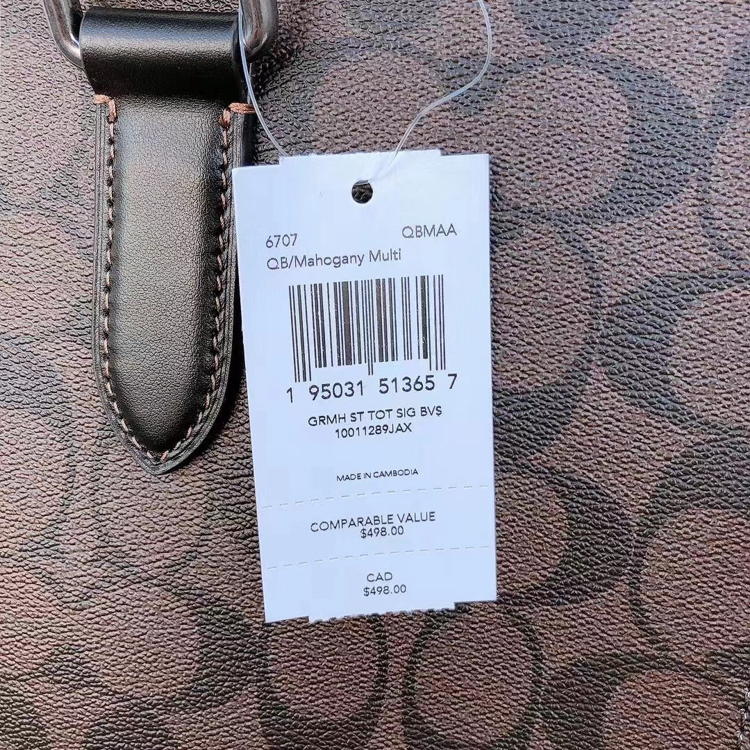 Coach 6707 Graham Structured Tote In Blocked Signature Canvas In Gunmetal/Mahogany Multi Coach 6707 Graham Structured Tote In Blocked Signature Canvas In Gunmetal/Mahogany Multi